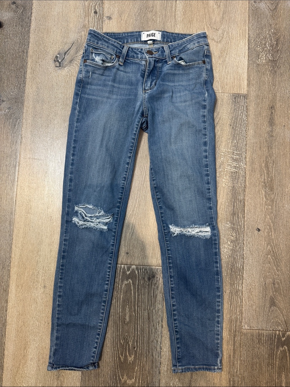 PAIGE Vertigo Crop Women's Ripped Skinny Jeans in Medium Blue Wash AZ1410